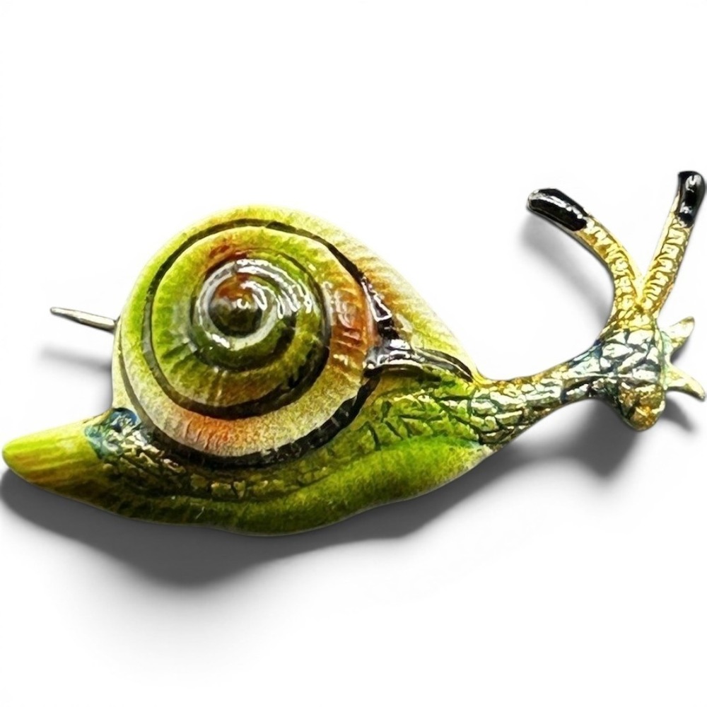 VINTAGE COSTUME JEWERLY 1960S SNAIL BLUE GREEN BROOCH-KOREA